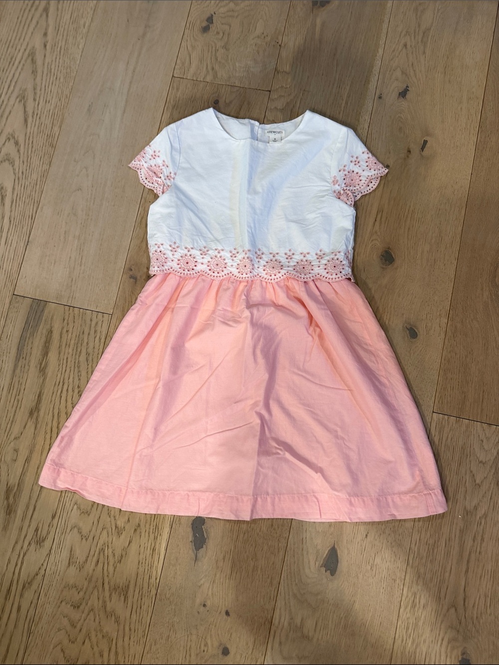 White & Pink Eyelet Waist Girls' Dress